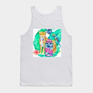 Preppy cheetah, macaw parrot and chinoiserie jar watercolor Tank Top